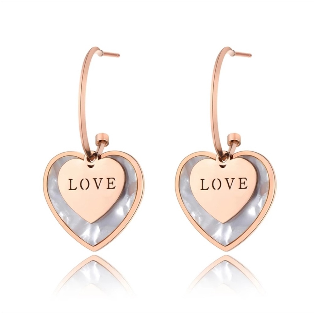 💋 Beautiful Double Heart RGP ❤️ drop earrings! - Picture 2 of 5